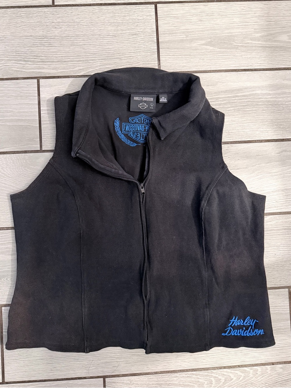 Harley-Davidson Black Women's Sleeveless Zip Vest with Blue Logo size 2XL ✨